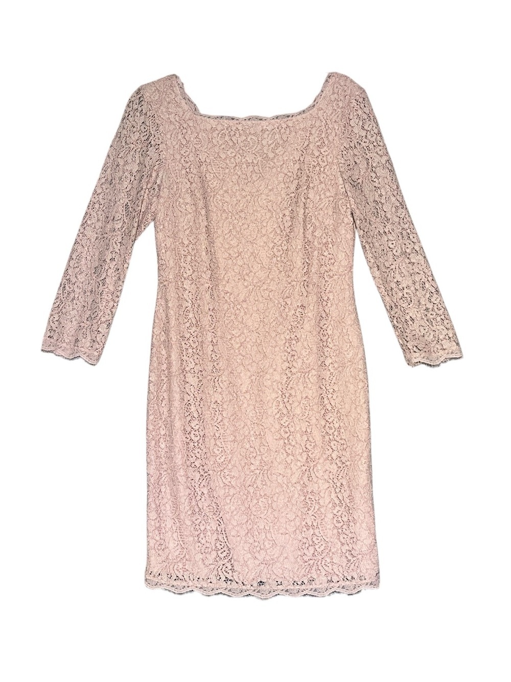 ADRIANNA PAPELL Blush Pink Lace Square Neck Long Sleeve Sheath Dress Size 10 - Picture 15 of 15